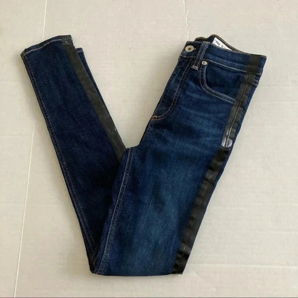 rag & bone Denim - Rag & Bone High-Rise Mad River Tux Glossy Side-Stripe‎ Ankle Skinny Jeans 24